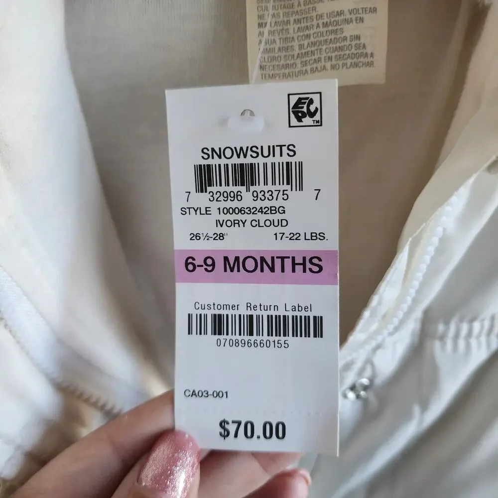 First Impressions Baby Girl Ivory White Puffer Bow Hooded Snowsuit 6-9 month NWT